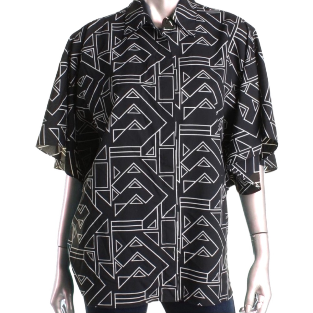 Lauren Ralph Lauren Women's Karlotte Geometric Flutter Top Size XL